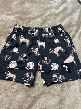 Men's Black Dog & Baseball Print Athletic Shorts